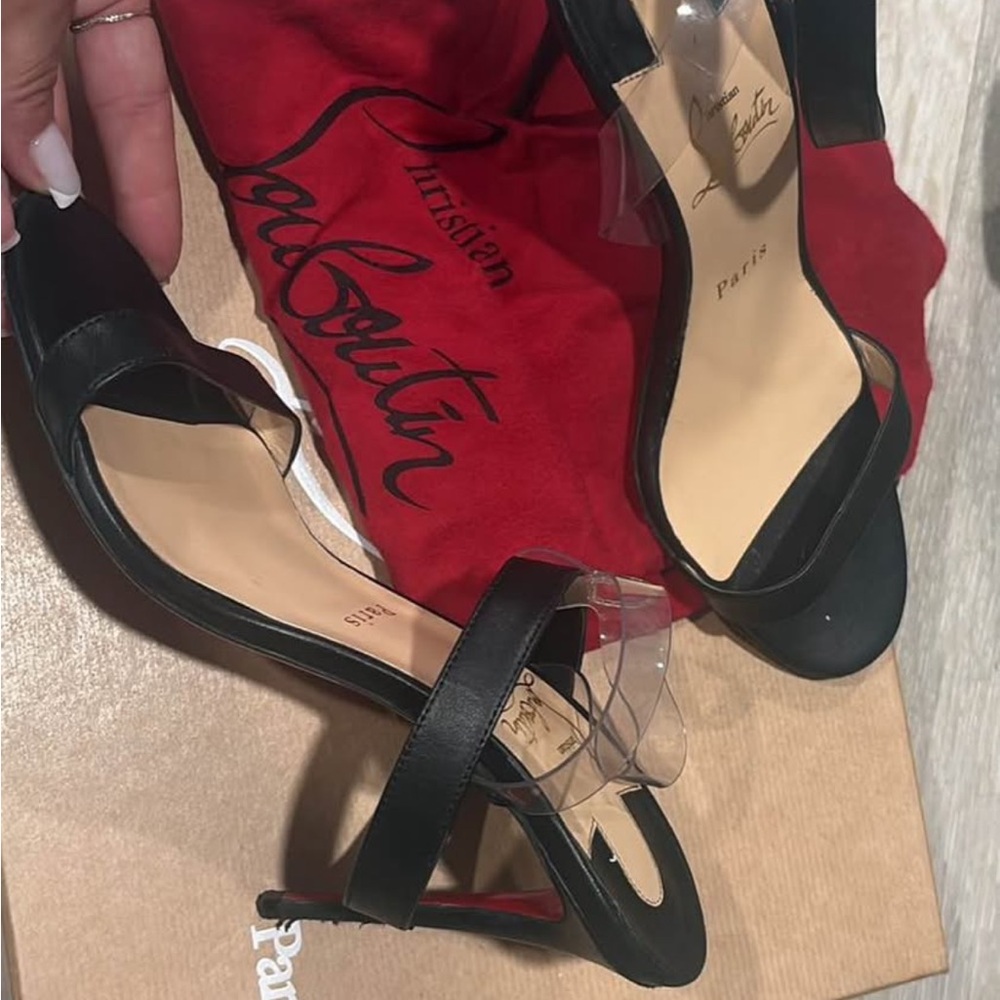Christian Louboutin Black Leather & PVC Sandals